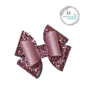 Pink Glitter faux leather handmade hair bow on clip